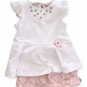 Camilla White and Light Pink Floral Appliqué Kids Matching Set